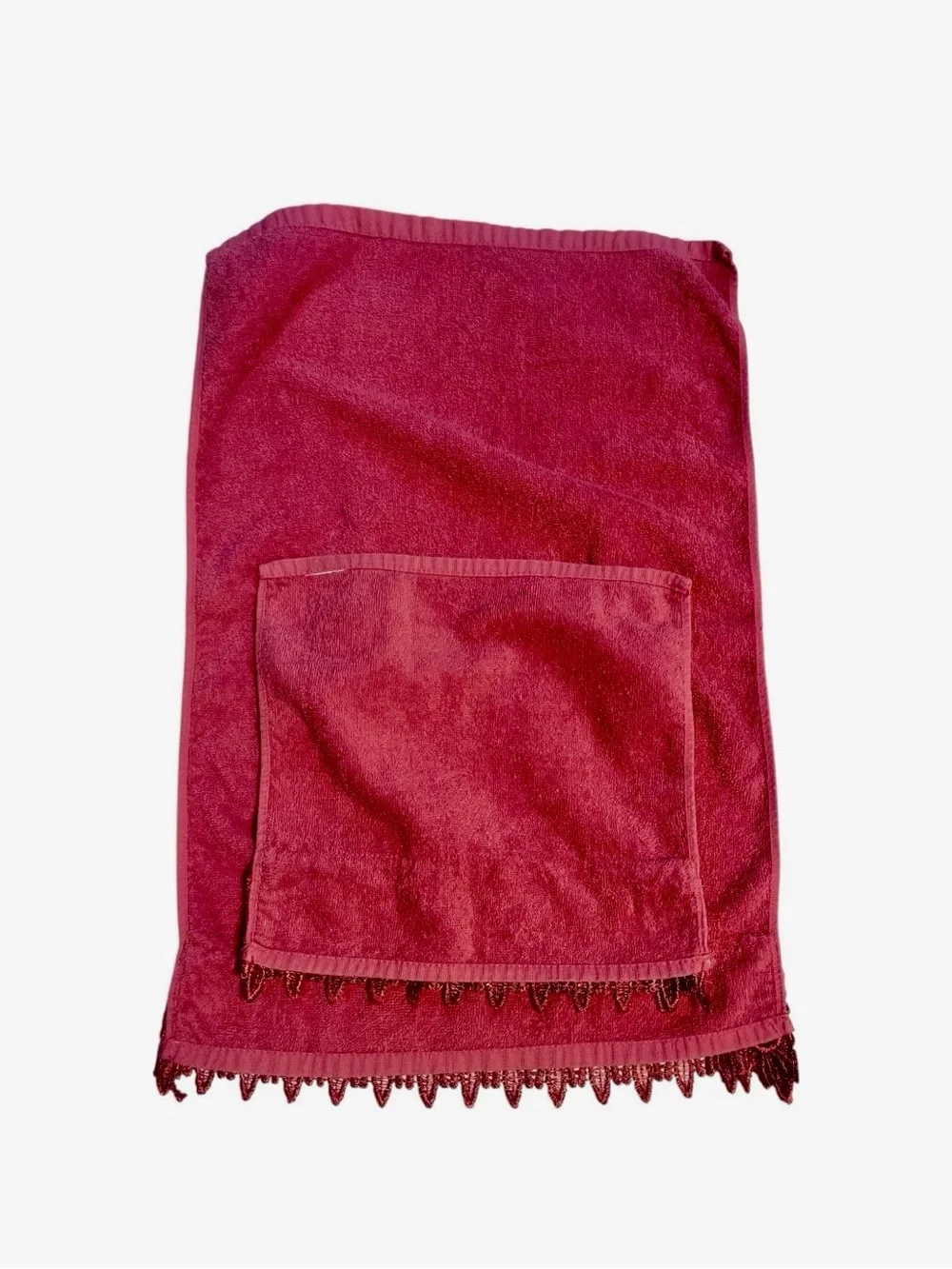 Vintage Hand Towel Wash Cloth Set-Mauve Satin And Lace Crochet Trim Cottagecore